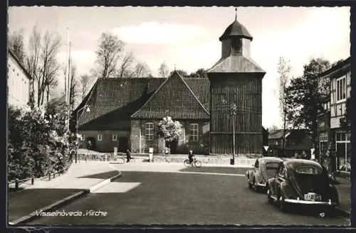 AK Visselhövede, Kirche mit Strassenpartie