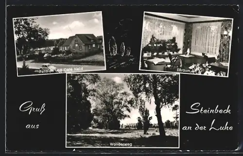 AK Steinbeck an der Luhe, Pension und Cafe Heid, Innenansicht Essraum, Wanderweg