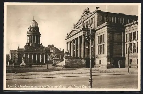 AK Berlin, Neue Kirche und Schauspielhaus am Gendarmenmarkt