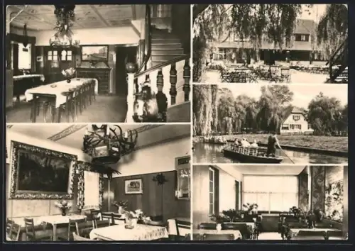 AK Lehde /Spreewald, Café Venedig mit Innen- und Aussenansichten