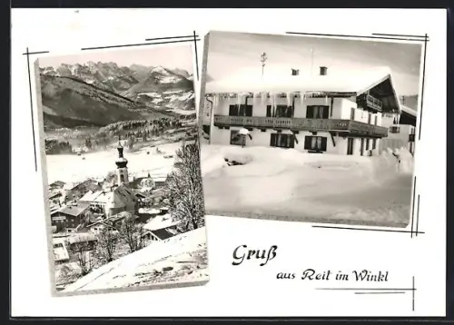 AK Reit im Winkl, Ortspartie und Kirche im Schnee