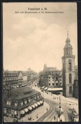 AK Frankfurt a. M., Zeil, Hauptwache, St. Katharinenkirche
