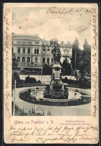 AK Frankfurt-Ostend, Schützenbrunnen mit Zoologischem Garten