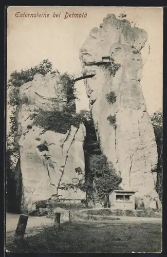 AK Externsteine bei Detmold, Felsformation mit Aussichtsplattform und Treppe