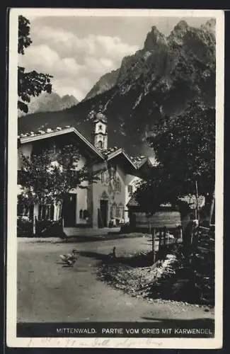 AK Mittenwald, Partie vom Gries mit Karwendel