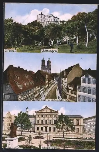 AK Göttingen, Johannisstrasse mit Johanniskirche, Wilhelmsplatz