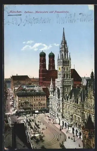 AK München, Rathaus, Marienplatz, Frauenkirche