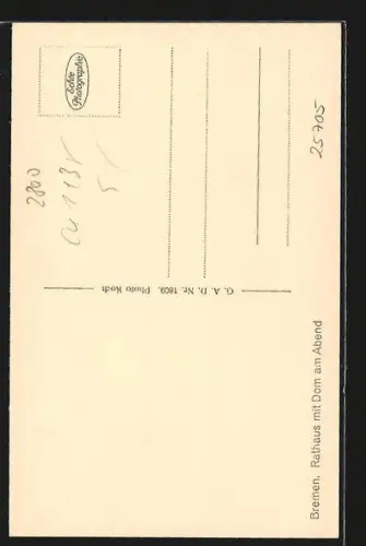 AK Bremen, Rathaus mit Dom am Abend