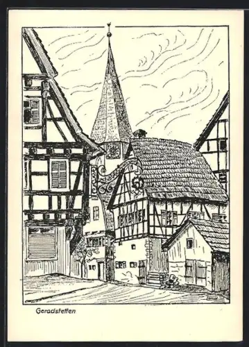 AK Geradstetten, Fachwerkhäuser und Kirche