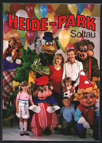 AK Soltau, Heide-Park, Maskottchen und Besucher vor Luftballons