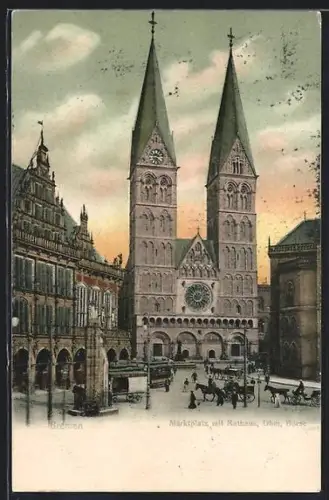 AK Bremen, Marktplatz, mit Rathaus, Dom, Börse