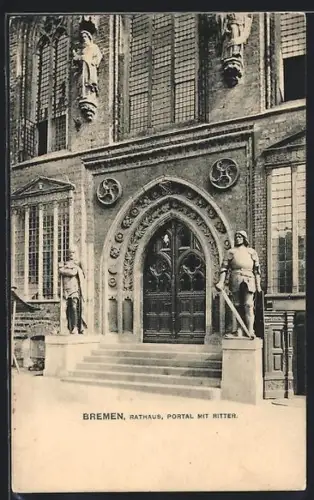 AK Bremen, Rathaus, Portal mit Ritter