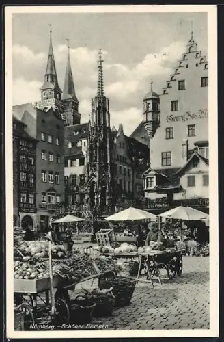 AK Nürnberg, Schöner Brunnen, Marktstände