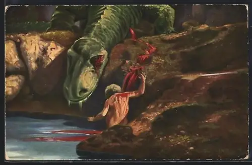 AK Nibelungen I, nach dem gleichnamigen Ufa-Film, Das Lindenblatt, Siegfried badet im Drachenblut