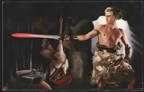 AK Nibelungen I, nach dem gleichnamigen Ufa-Film, Siegfrieds Schwert noch rotglühend