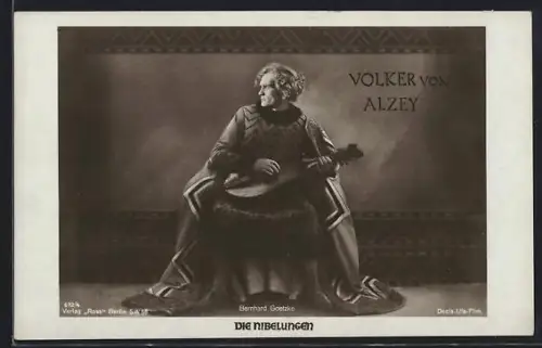 AK Film Die Nibelungen, Schauspieler Bernhard Goetzke im Kostüm als Volker von Alzey mit Laute