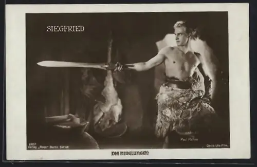 AK Die Nibelungen, Paul Richter als Siegfried mit mächtigem Schwert