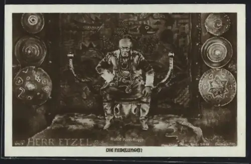AK Die Nibelungen, 1. Teil, Rudolf Klein-Rogge als Herr Etzel, Filmszene