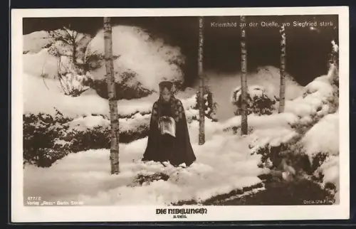 AK Die Nibelungen, II. Teil, Kriemhild an der Quelle, wo Siegfried starb
