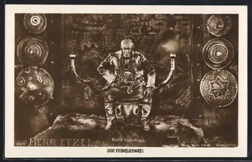 AK Die Nibelungen, 1. Teil, Rudolf Klein-Rogge als Herr Etzel, Filmszene