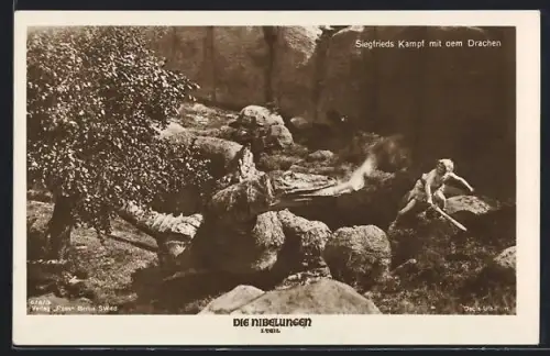 AK Die Nibelungen, 1. Teil, Siegfried kämpft gegen den Drachen