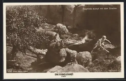 AK Die Nibelungen, 1. Teil, Siegfried kämpft gegen den Drachen
