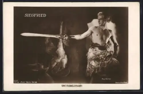 AK Die Nibelungen, Paul Richter als Siegfried mit mächtigem Schwert