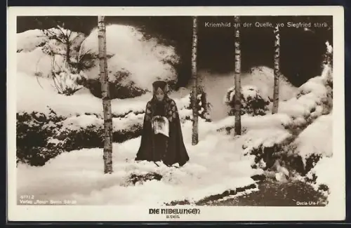 AK Die Nibelungen, II. Teil, Kriemhild an der Quelle, wo Siegfried starb