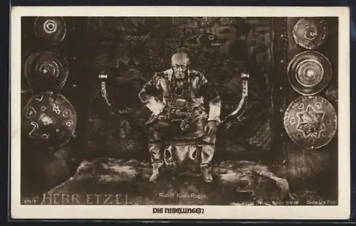 AK Die Nibelungen, 1. Teil, Rudolf Klein-Rogge als Herr Etzel, Filmszene