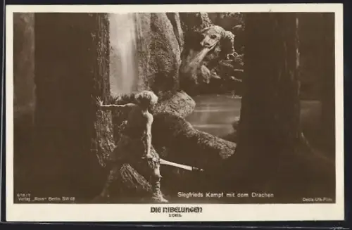 AK Die Nibelungen, I. Teil, Siegfried im Kampf mit dem Drachen