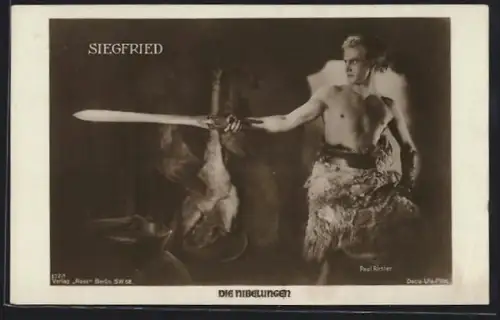 AK Die Nibelungen, Paul Richter als Siegfried mit mächtigem Schwert