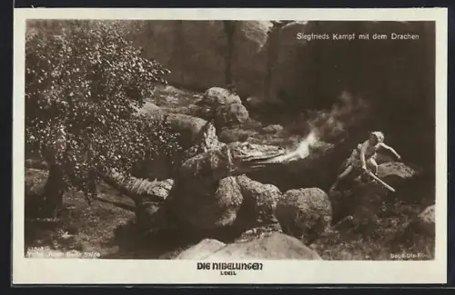 AK Die Nibelungen, 1. Teil, Siegfried kämpft gegen den Drachen
