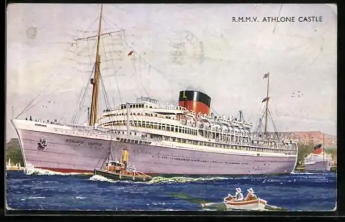 Künstler-AK R.M.M.V. Athlone Castle in den Hafen einlaufend