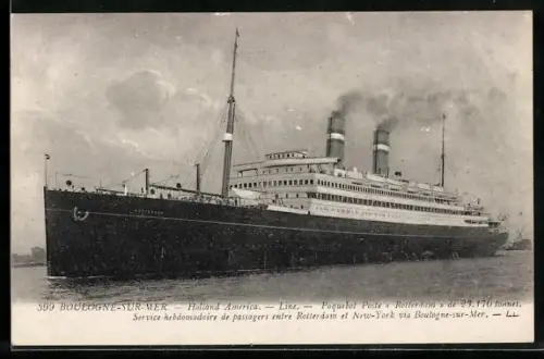 AK Boulogne-sur-Mer, Passagierschiff Rotterdam der Holland-America-Line nach Verlassen des Hafens