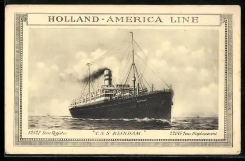 AK Passagierschiff T.S.S. Rijndam der Holland-America Line auf hoher See