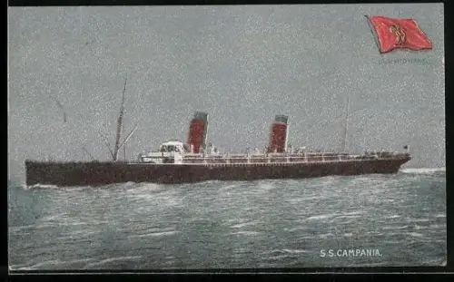 AK Passagierschiff S.S. Campania in Seitenansicht, Flagge der Cunard Line
