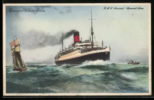 Künstler-AK Passagierschiff R.M.S. Andania in voller Fahrt, Cunard White Star Line