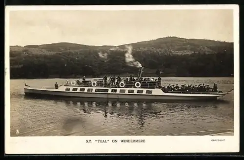 AK Lake Windermere, Britisches Binnenschiff S.Y. Teal auf dem Windermere See