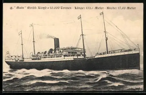 AK Passagierschiff Main des Norddeutschen Lloyd auf hoher See