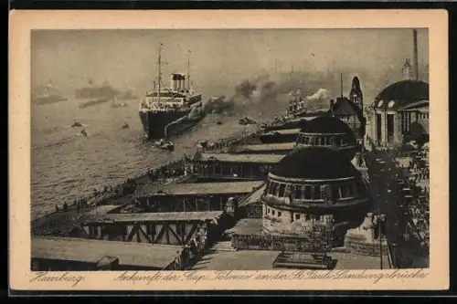 AK Hamburg, Ankunft des Passagierschiffes Cap Polonio an der St. Pauli Landungsbrücke