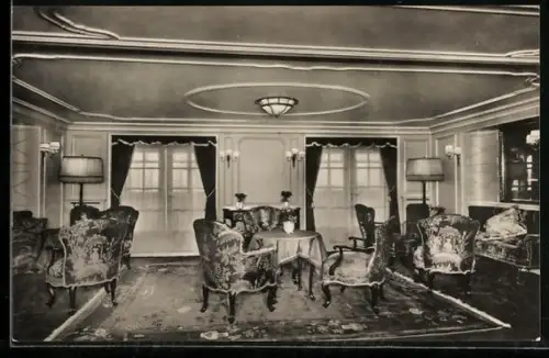 Foto-AK Dampfer New York der Hamburg-Amerika Linie, Damenzimmer 1. Klasse, Passagierschiff