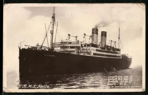 AK Passagierschiff R.M.S. Melita von Backbord vorn aufgenommen