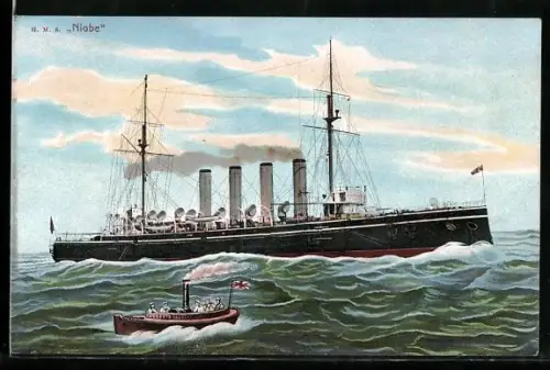 AK Kriegsschiff H.M.S. Niobe auf hoher See