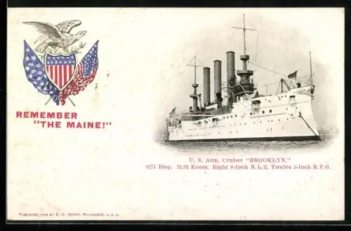 AK U.S. Armoured Cruiser Brooklyn with 9271 tons displacement, Remenber the Maine !, Kriegsschiff
