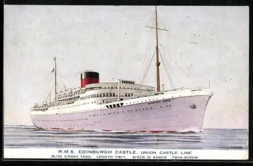 AK Passagierschiff R.M.S. Edinburgh Castle auf hoher See