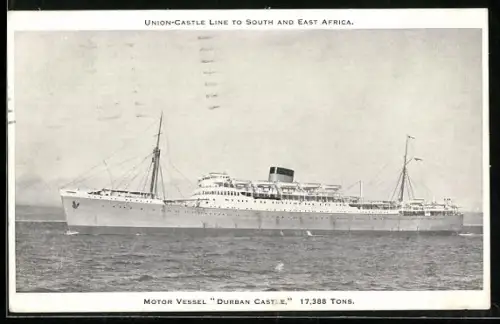AK Passagierschiff Durban Castle der Union Castle Line mit 17.388 BRT