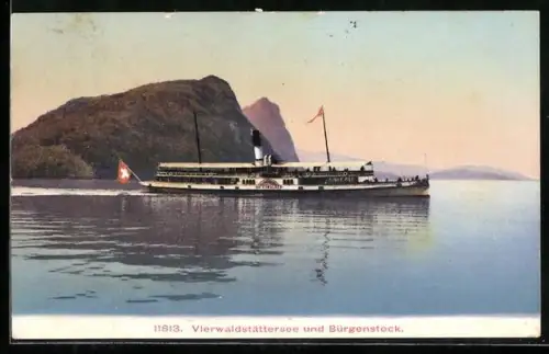 AK Dampfer Unterwalden auf dem Vierwaldstättersee vor dem Bürgenstock