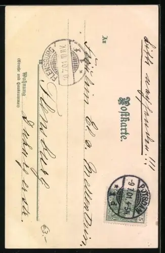 Lithographie Zweimast-Segelschiff am Ufer