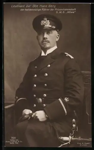 AK Leutannt zur See Hans Berg, Heldenhafter Kapitän der Prisenmannschaft von Hilfskreuzer SMS Möwe