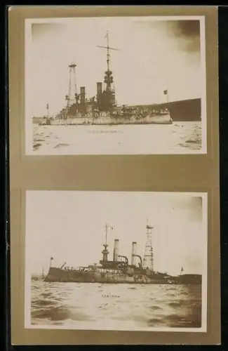Foto-AK U.S. Kriegsschiffe USS Massachussetts und USS Iowa
